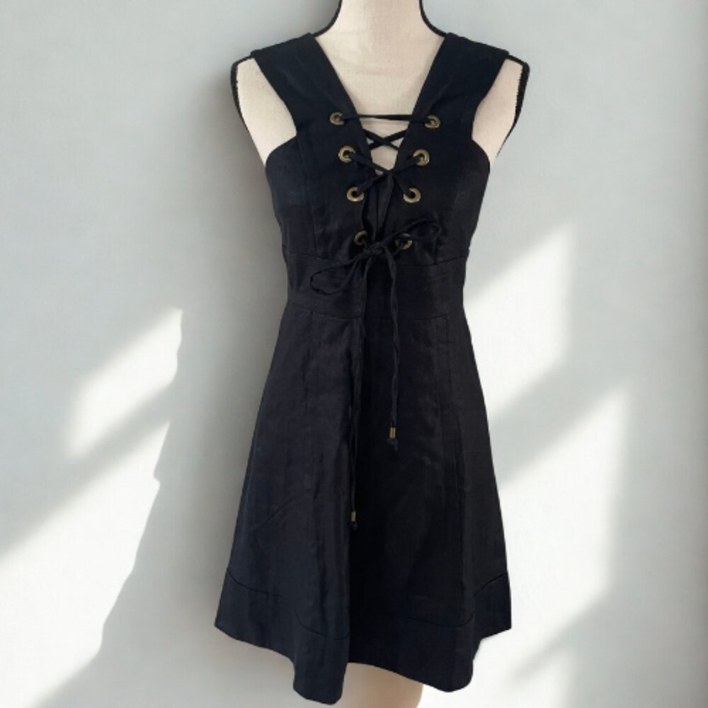 J.Crew NWT 100% Linen Lace-Up Corset Mini Dress - Size 2 - Black - New With Tags